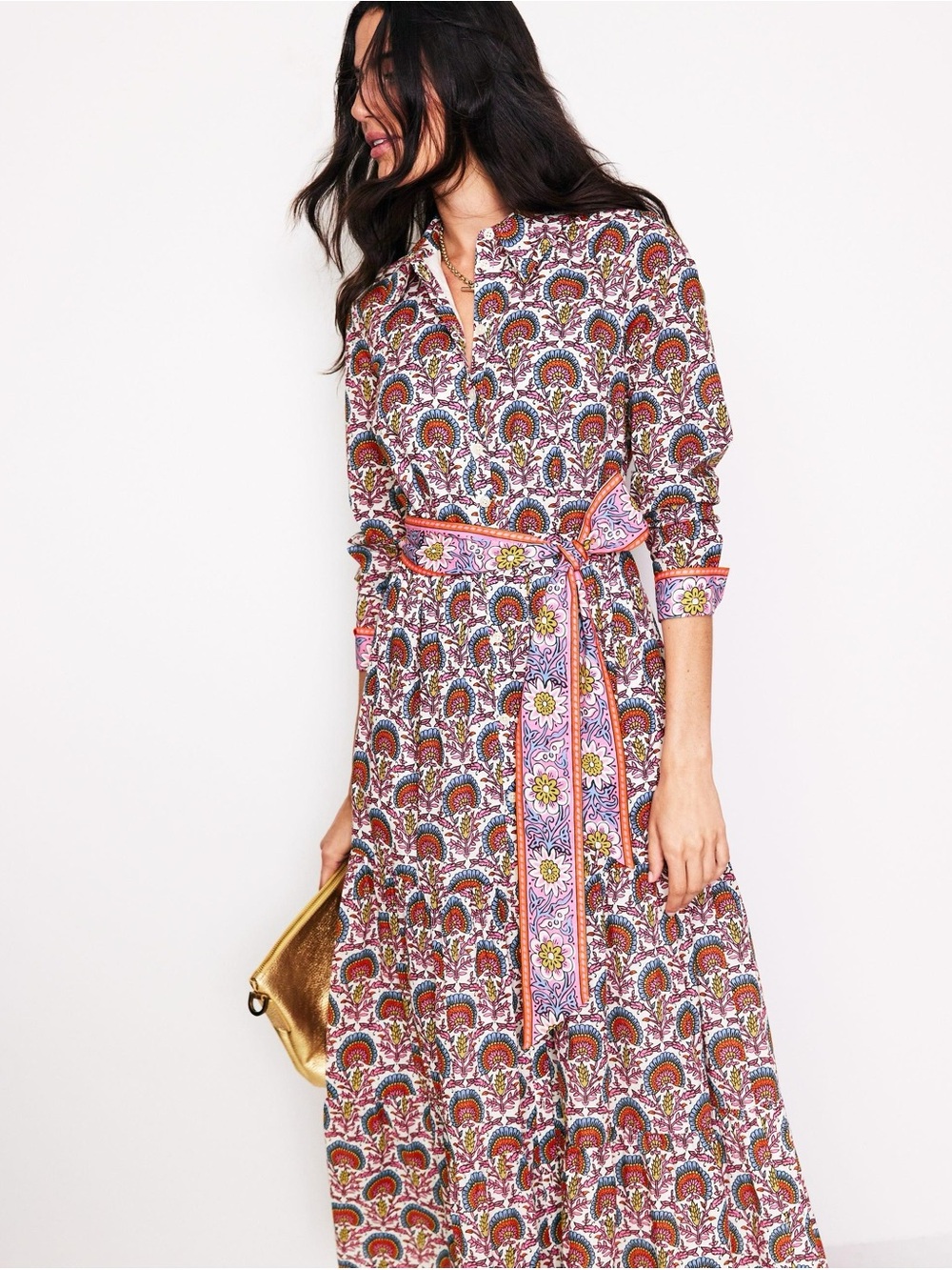 Boden Flo Printed Maxi Shirt Dress with Tie Belt - Size 12R